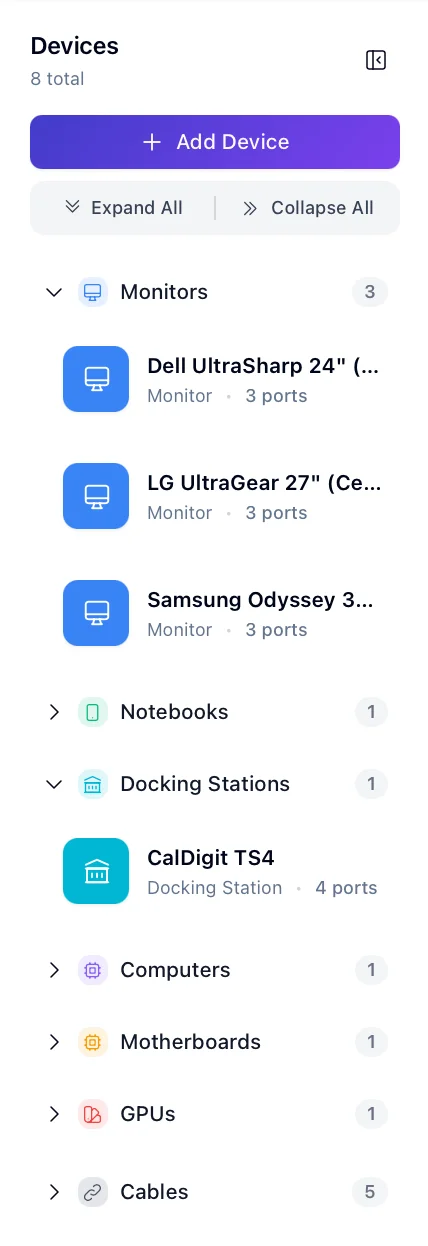 Devices sidebar